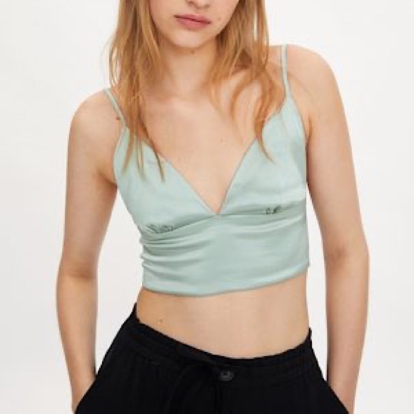 Zara | Tops | Zara Mint Green Satin Crop Top | Poshmark